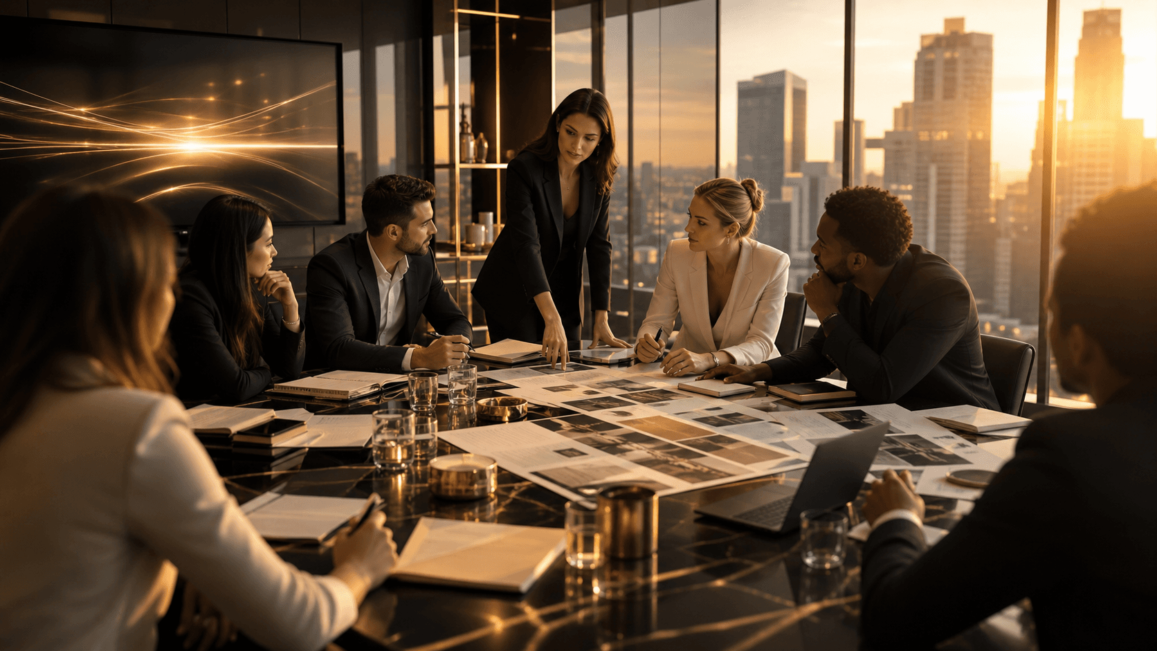 Premium brand strategy workshop in a golden-hour office